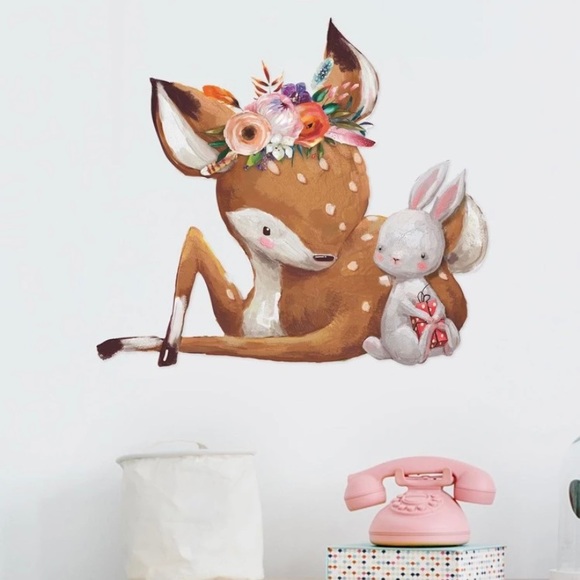 Baby Deer Nursery Decal Fawn & Bunny Rabbit Woodland Friends Wall Sticker New - Picture 5 of 5